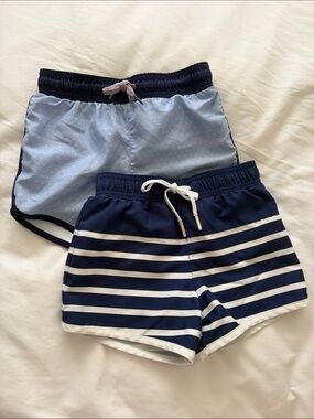 Boys Minnow Swim Shorts Bundle in peri blue polka dot and Breton stripe